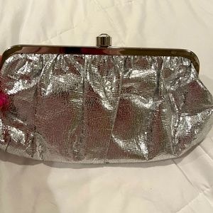 Badgley Mischka silver metallic clutch